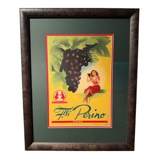 Original 1951 Italian Advertisement / Poster for Table Grapes by "Fratelli Perino," Torino, Framed in Museum Glass For Sale