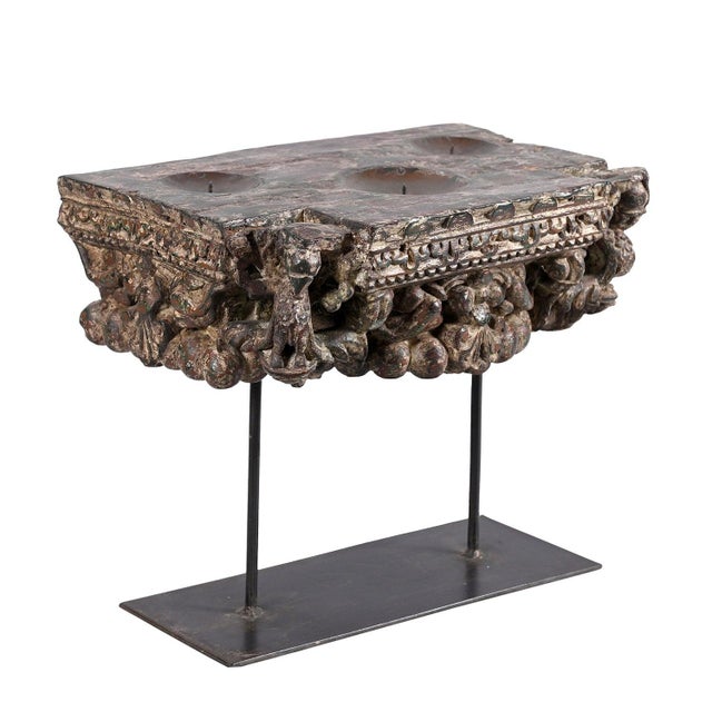 Dimensions: 17" W X 8" D X 11" H This Antique Rustic Wooden Column Base Repurposed Ranch Style Candle Holder is a...