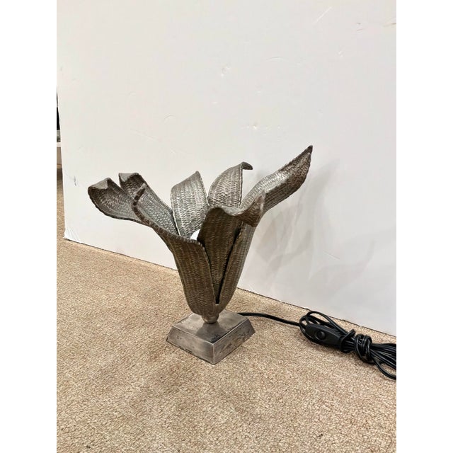 Organic Style Arteriors Laura Kirar Maize Lamp. Brutalist inspire sculptural metal flower form. Hammered/Textured finish....