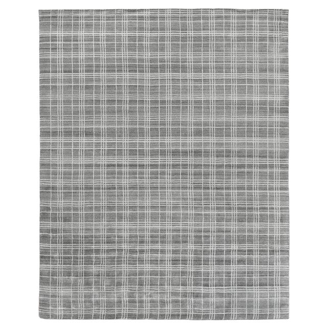Silver Cambridge Hand loom Bamboo/Silk Silver/White Rug-12'x15' For Sale - Image 8 of 8