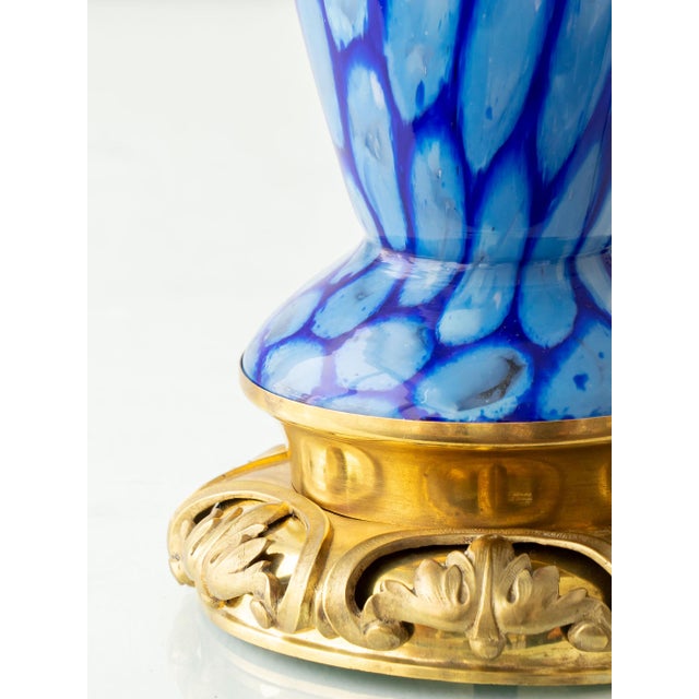 Art Deco Bohemian Blue Art Glass Table Lamp with Cast Brass Base.Czechoslovakia, 1920s For Sale - Image 14 of 18