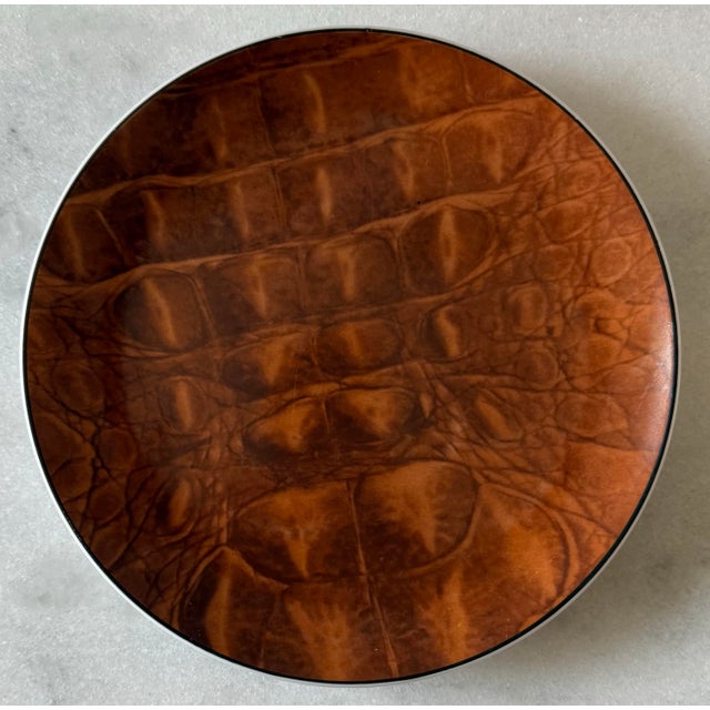 Set of 6 vintage small lunch/appetizer/dessert plates featuring a brown textured alligator print. This set is made in...