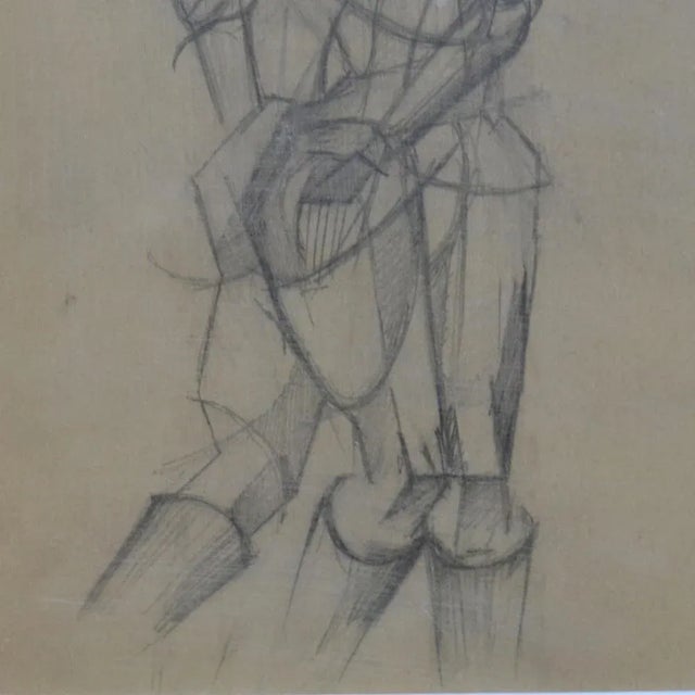 Gray Cubist Style Female Studies of Life Drawings, Early 20th Century, Set of 2 For Sale - Image 8 of 13