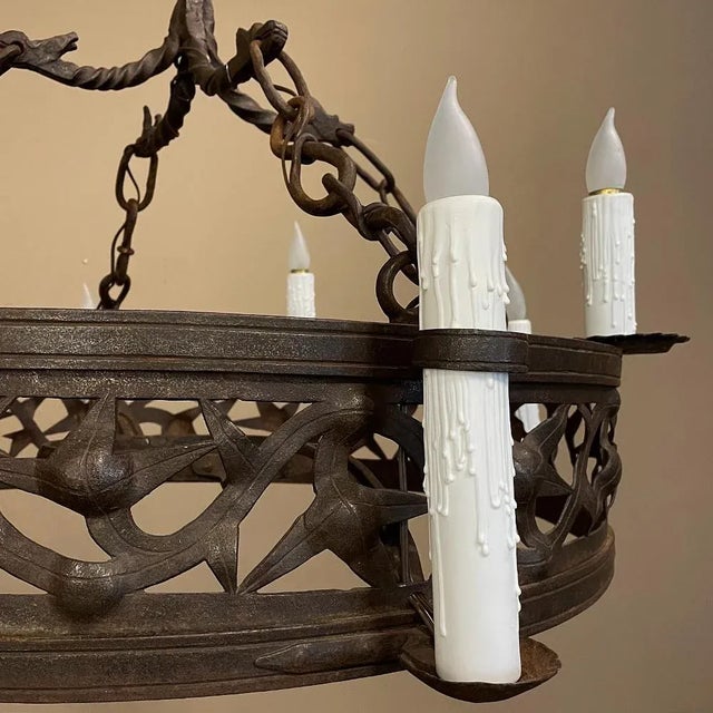 Metal Pair Antique Country French Wrought Iron Chandeliers For Sale - Image 7 of 13