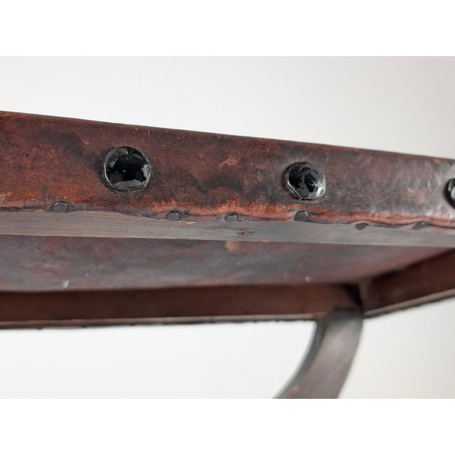 Colonial Curul Stool in Leather and Wrought Iron, Mexico, 1940s For Sale - Image 14 of 18