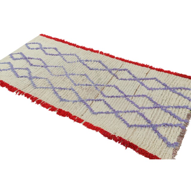 Rug & Kilim Vintage Moroccan Runner Rug in White With Purple Lozenges, From Rug & Kilim For Sale - Image 4 of 7