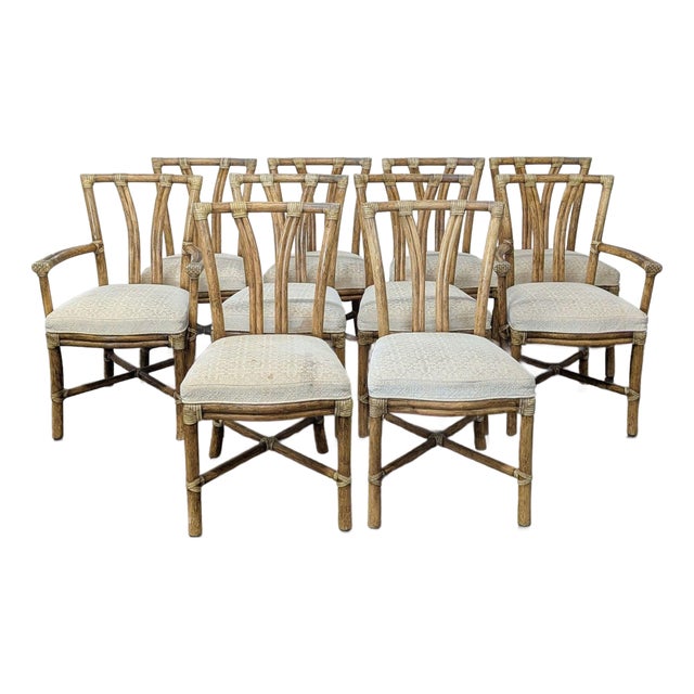 Set of Ten McGuire Bamboo Dining Chairs For Sale