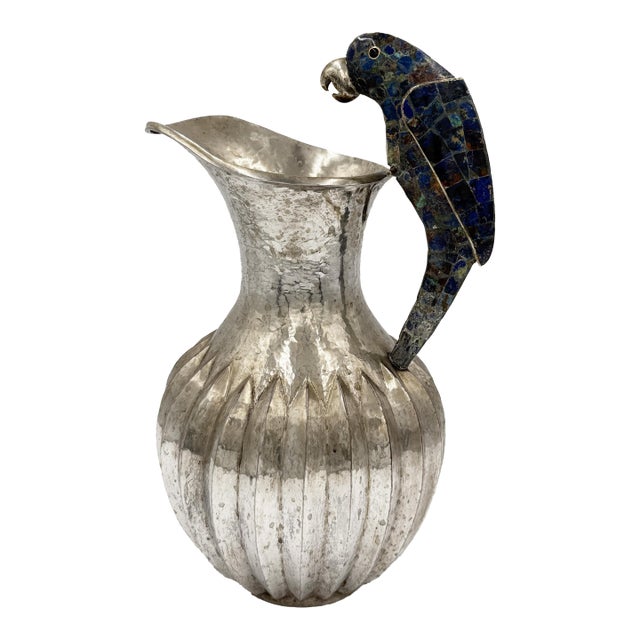 Overscale Los Castillos Silver-Plate Lapis Lazuli Parrot Pitcher For Sale