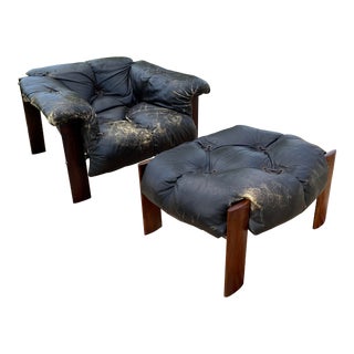 Mid-Century Modern Brasilian Percival Lafer Rosewood and Leather Lounge Chair With Ottoman For Sale