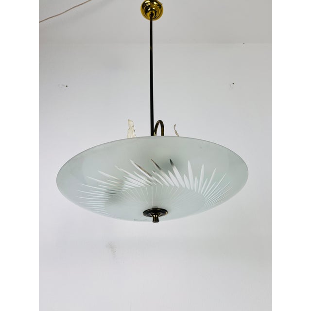 Italian Brass and Glass Chandelier in the Style of Pietro Chiesa, 1950s For Sale - Image 10 of 13