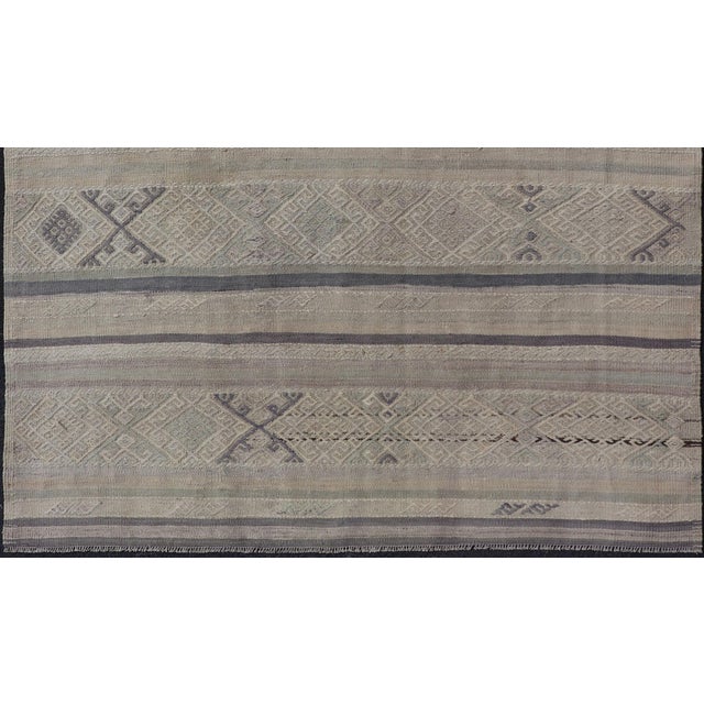 Traditional Square Vintage Turkish Embroidered Kilim in Dark Blue, L. Green, Gray, Taupe For Sale - Image 3 of 11