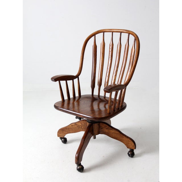 Vintage Oak Swivel Desk Chair For Sale - Image 6 of 12
