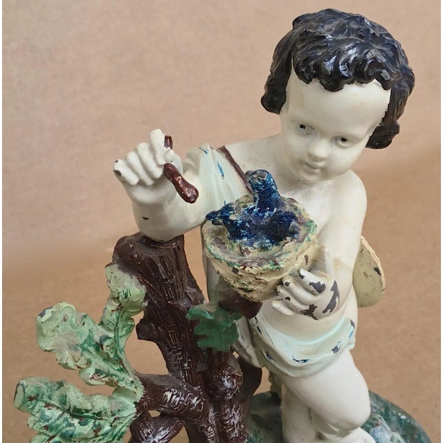 Metal Antique Cast Iron Cherub Feeding Birds For Sale - Image 7 of 8