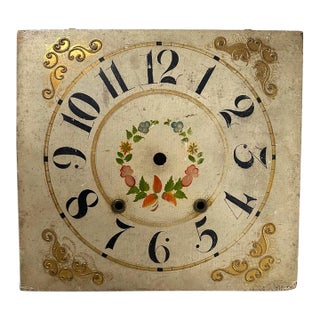 Early 19th Century American Folk Art Hand-Painted Wooden Clock Dial - Circa 1820. For Sale