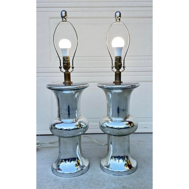 Bull Nose Cylinder Mercury Glass Table Lamps - a Pair For Sale - Image 12 of 18