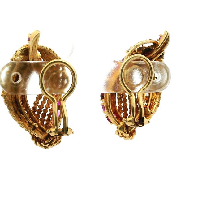 Vintage Cherny Diamond and Ruby 18k Gold Sculptural Earrings, A Pair For Sale In Miami - Image 6 of 14