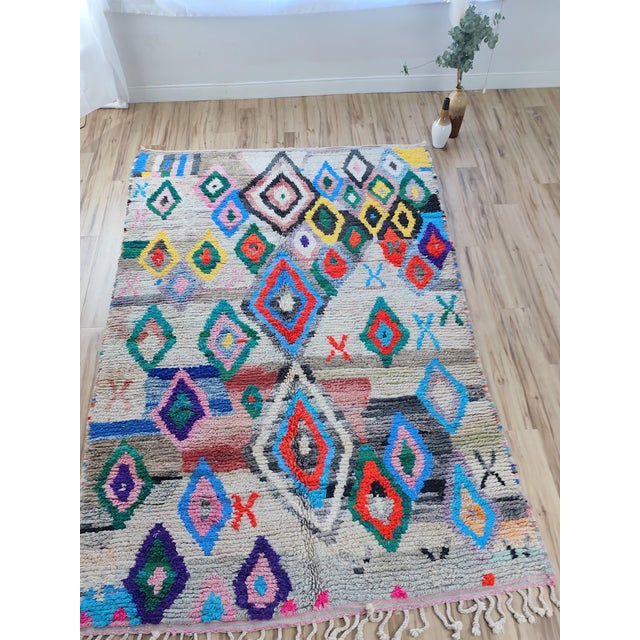 Red Multicolor Diamond Handwoven Wool Moroccan Boujaad Rug For Sale - Image 8 of 12