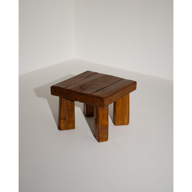 Brown Brutalist Oak Side Table with Wooden Pins, 1960s For Sale - Image 8 of 8