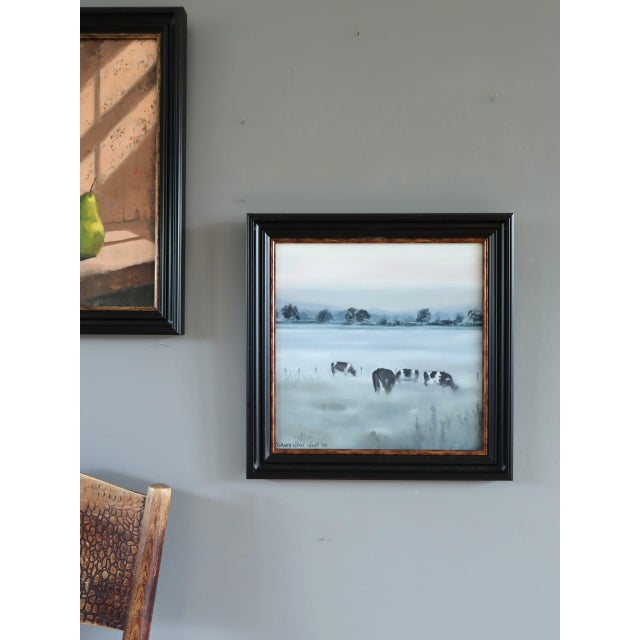 Modernist 'Friesians in the Mist' Vintage Original Landscape Oil Painting, Framed For Sale - Image 4 of 13