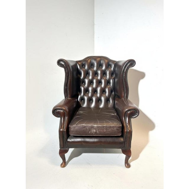Vintage Brown Leather Wingback Armchair For Sale - Image 6 of 6