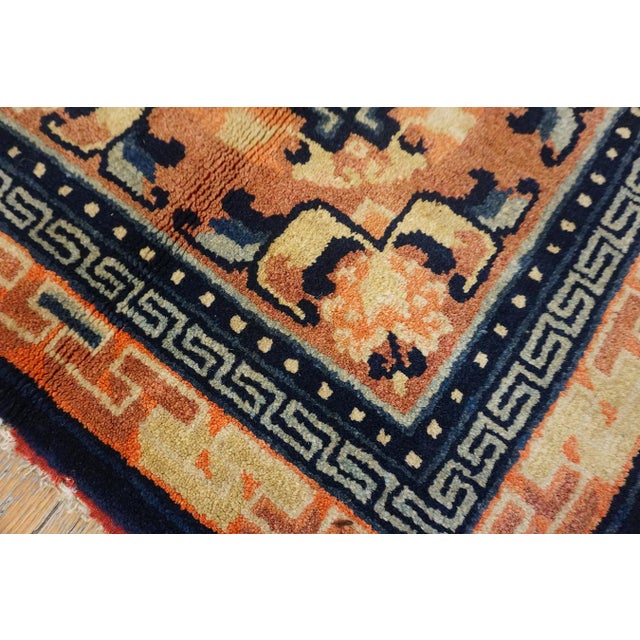 Wonderful Brick Red Background With Special Blue and Beige Color Geometric Desing Antique Chinese Ningxia Rug For Sale - Image 10 of 10