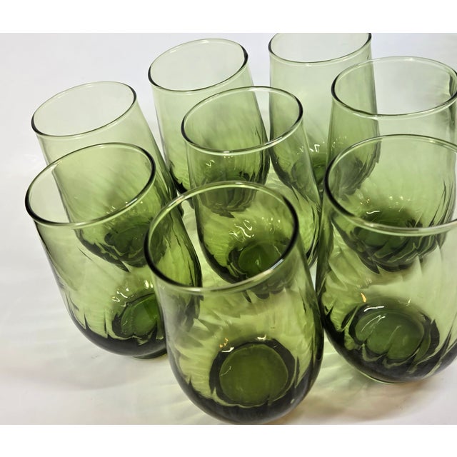 Green Twist Stemless Goblets- Set of Eight For Sale - Image 6 of 11