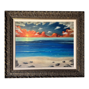 Vintage Sunset Ocean Landscape Oil on Canvas Painting by Robert W. Simpson