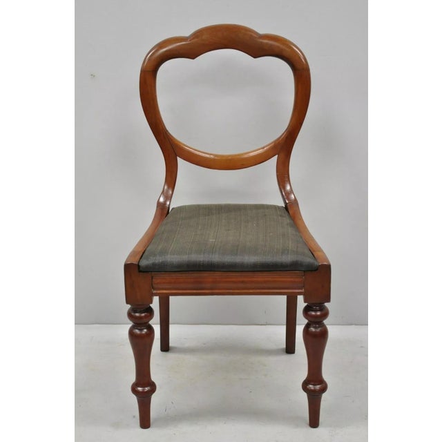 Set of 4 Antique 19th Century English Victorian Balloon Back Mahogany Library Side Chairs. Item features turn carved legs,...