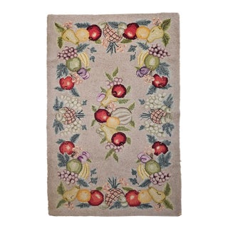 Vintage American Hand Hooked Rug, Fruit Pattern Design, Folk Art Tapestry, 2x4 For Sale