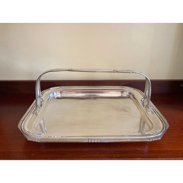 Metal 1930s Art Deco Silver Plated Footed Tray With Handle For Sale - Image 7 of 7