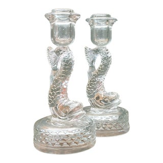 Vintage Dolphin Glass Candlesticks - A Pair For Sale