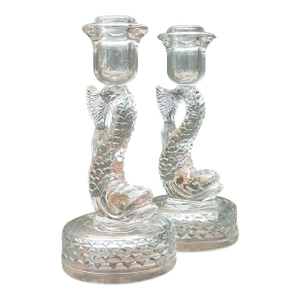 Vintage Dolphin Glass Candlesticks - A Pair