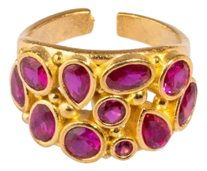 Teardrop Ruby Stone & Gold Adjustable Statement Ring