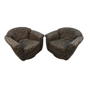 Pair of Mid 20th Century Swivel Club Chairs W/ Abstract Upholstery