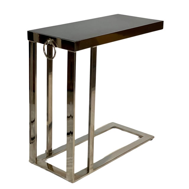 Metal 20th Century Flat Bar Chrome and Black Marble Top Cantilever Side Tables, Pair For Sale - Image 7 of 10