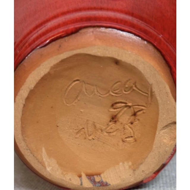 Rustic Owens Pottery Signed Red Glazed Basket, North Carolina, 1998 For Sale - Image 3 of 3
