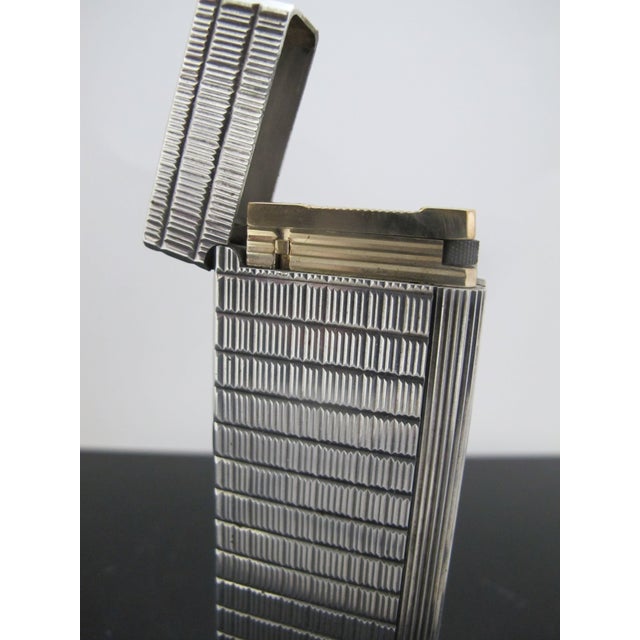 1970s Elegant St Dupont France Silverplate Skyscraper Ligne 1 Long Cigar Table Lighter For Sale - Image 5 of 10