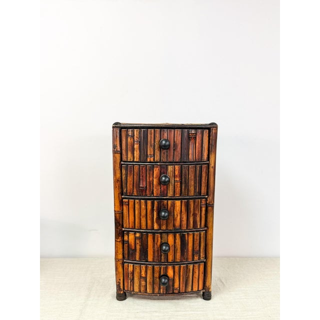 Brown Vintage Burnt Bamboo 3 Drawer Chest Boho Storage Jewelry Cabinet MCM Decor For Sale - Image 8 of 8