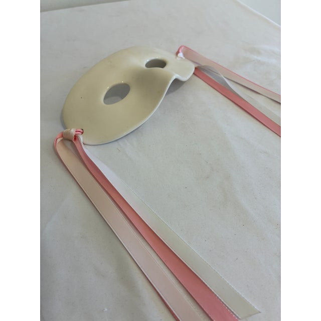 Traditional Vintage Ceramic Masquerade Mask With Pink Ribbons For Sale - Image 3 of 7