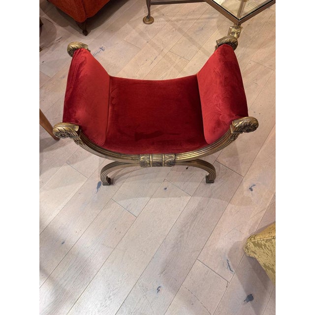 Italian Neoclassical Style Curule Stool with Bronze Frame, 1920s For Sale - Image 6 of 10