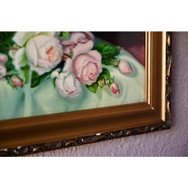 Floral Still Life, Early 20th Century, Chromolithograph on Canvas, Framed For Sale - Image 4 of 9