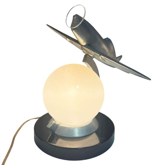 Art Deco 1980s Art Deco Machined Age Aluminum Fighter Airplane Table Lamp by Sarsaparilla For Sale - Image 3 of 15