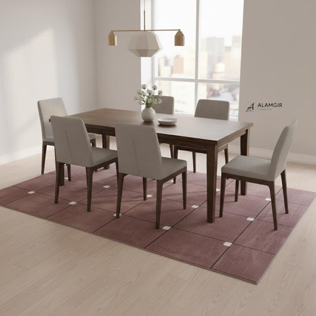 Hand-Tufted Wool Rug in Light Burgundy With Subtle Grid Pattern For Sale - Image 4 of 12