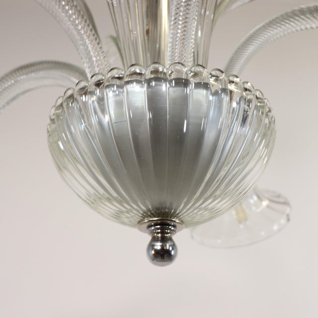 Mid-Century Five-Arm Ribbed and Scalloped Cristallo Murano Chandelier For Sale In Chicago - Image 6 of 12