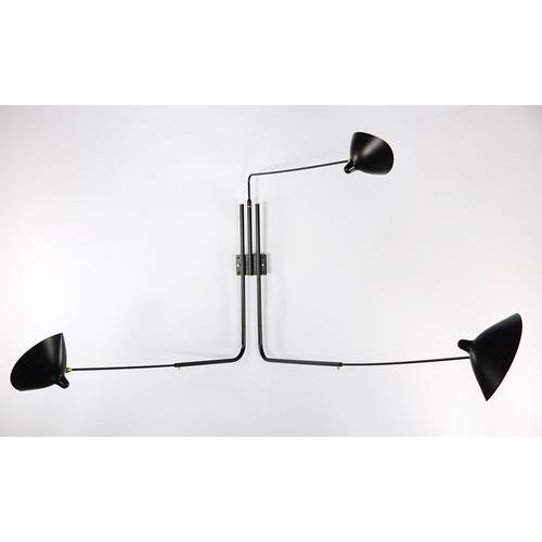 Black Three Rotating Straight Arms Wall Lamp by Serge Mouille For Sale - Image 3 of 12