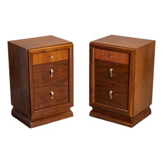 Nightstand End Tables in Laurel Wood With Gold Hardware, Pair For Sale