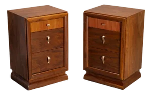 Nightstand End Tables in Laurel Wood With Gold Hardware, Pair