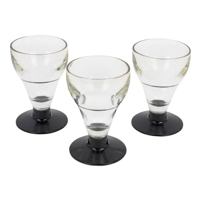 Hand-Blown Glass and Bakelite Absinthe Glasses, 3 pieces, France 1910s For Sale