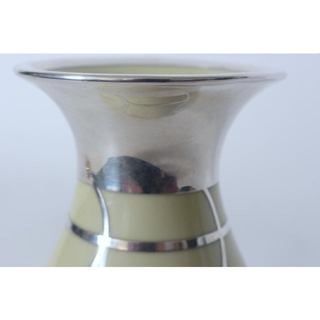 Light Yellow Friedrich Wilhelm Spahr Floral Silver Overlay Porcelain Vase, 1940's For Sale - Image 8 of 12