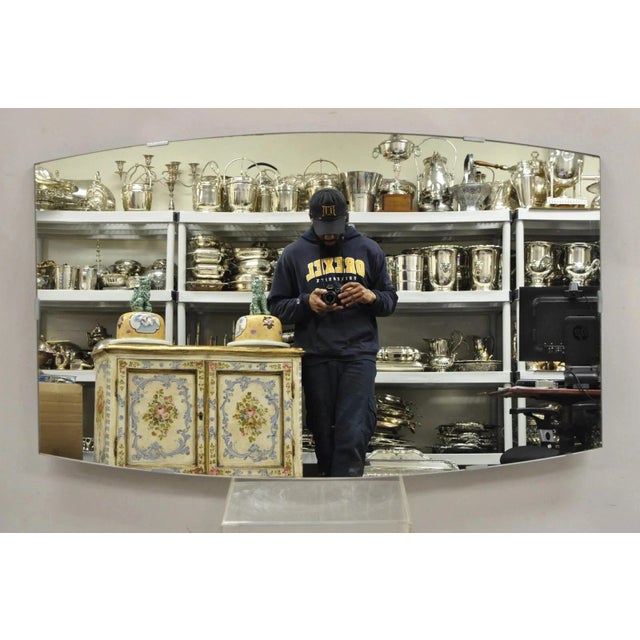 Vintage Mid Century Modern Minimalist Glass Rectangular Bowed Frame Wall Mirror by Rway. Circa Mid 20th Century....